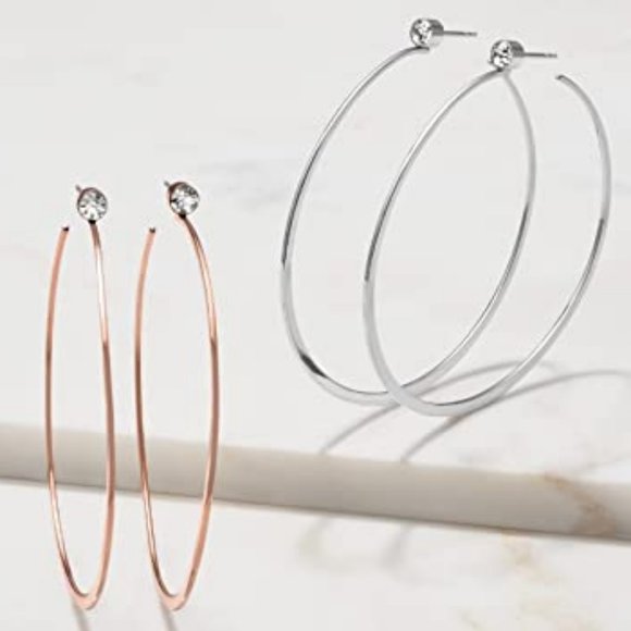 Michael Kors Cubic Zirconia Whisper Hoop Silver Tone Earrings Medium - Picture 6 of 6